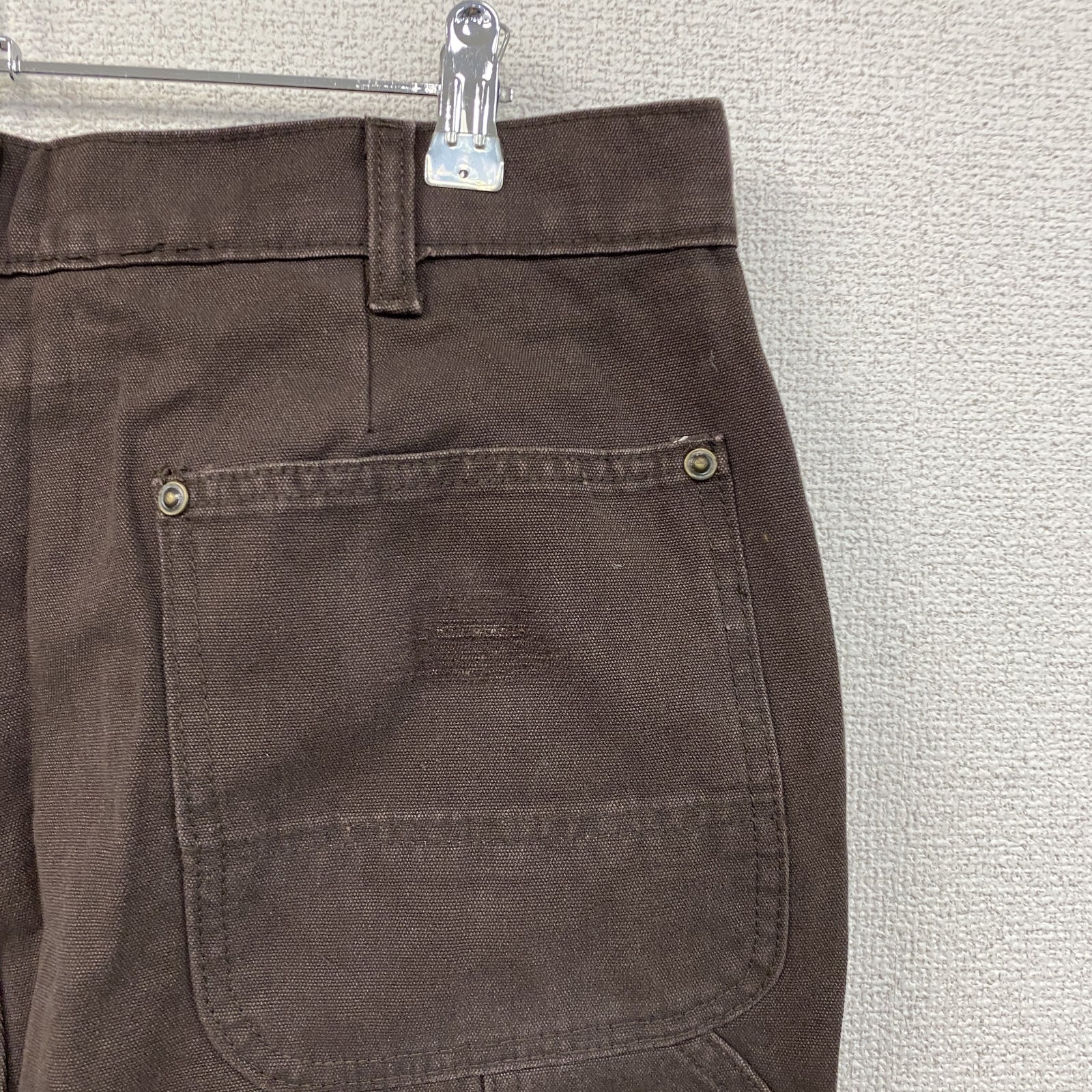 ノーブランド　ダブルニーペインターパンツ　ダックパンツ　ジップフライ　ブラウン　古着