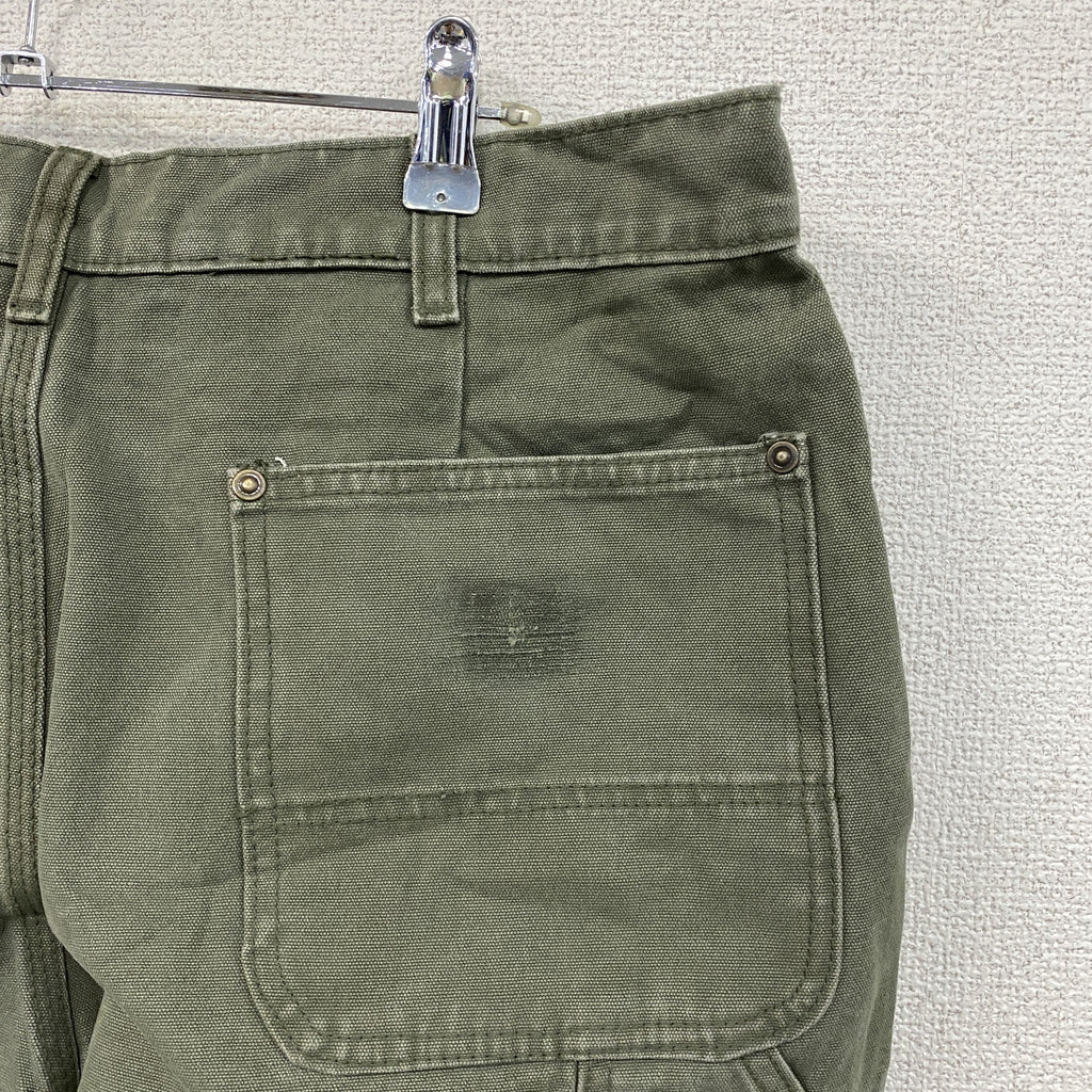ノーブランド　ダブルニーペインターパンツ　ダックパンツ　ジップフライ　カーキ　古着