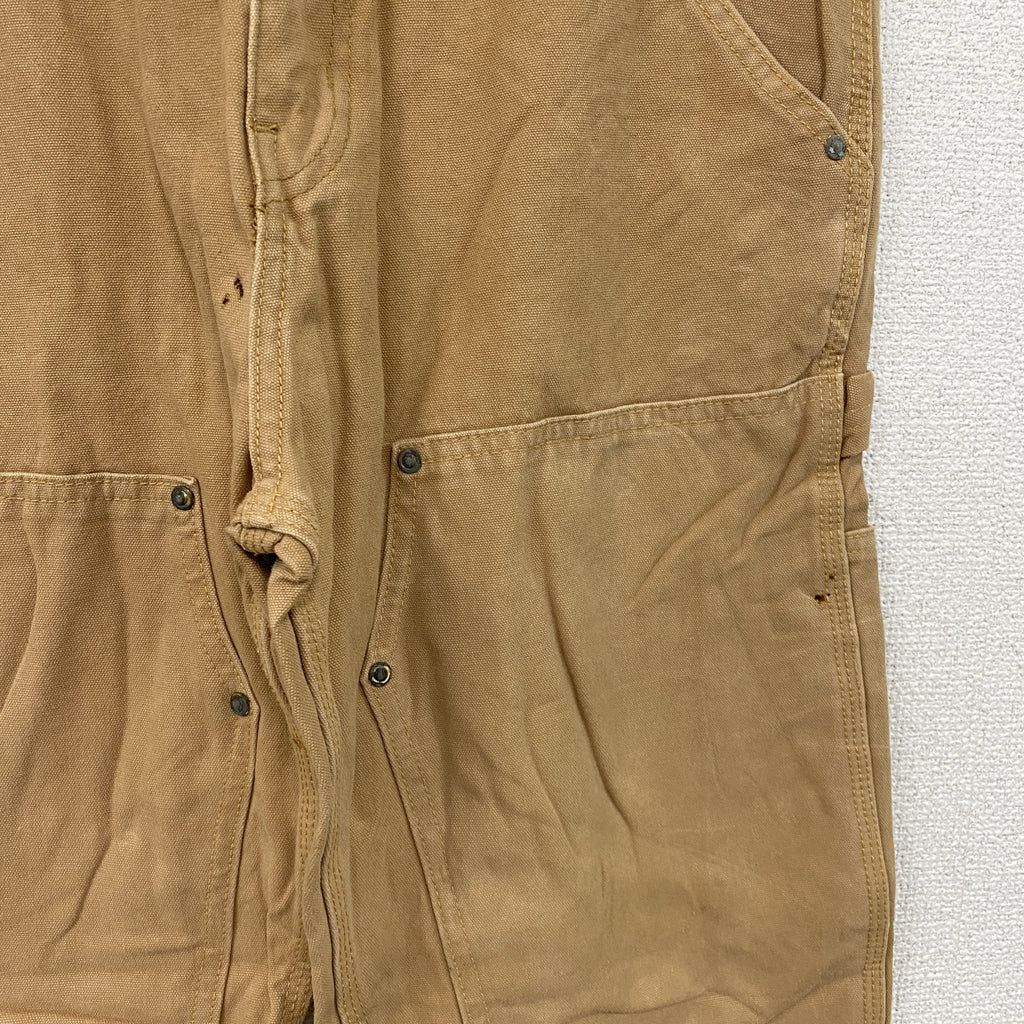 ノーブランド　ダブルニーペインターパンツ　ダックパンツ　ジップフライ　キャメル　古着