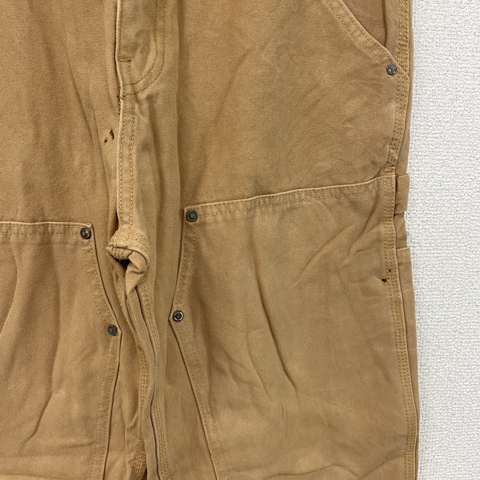 ノーブランド　ダブルニーペインターパンツ　ダックパンツ　ジップフライ　キャメル　古着