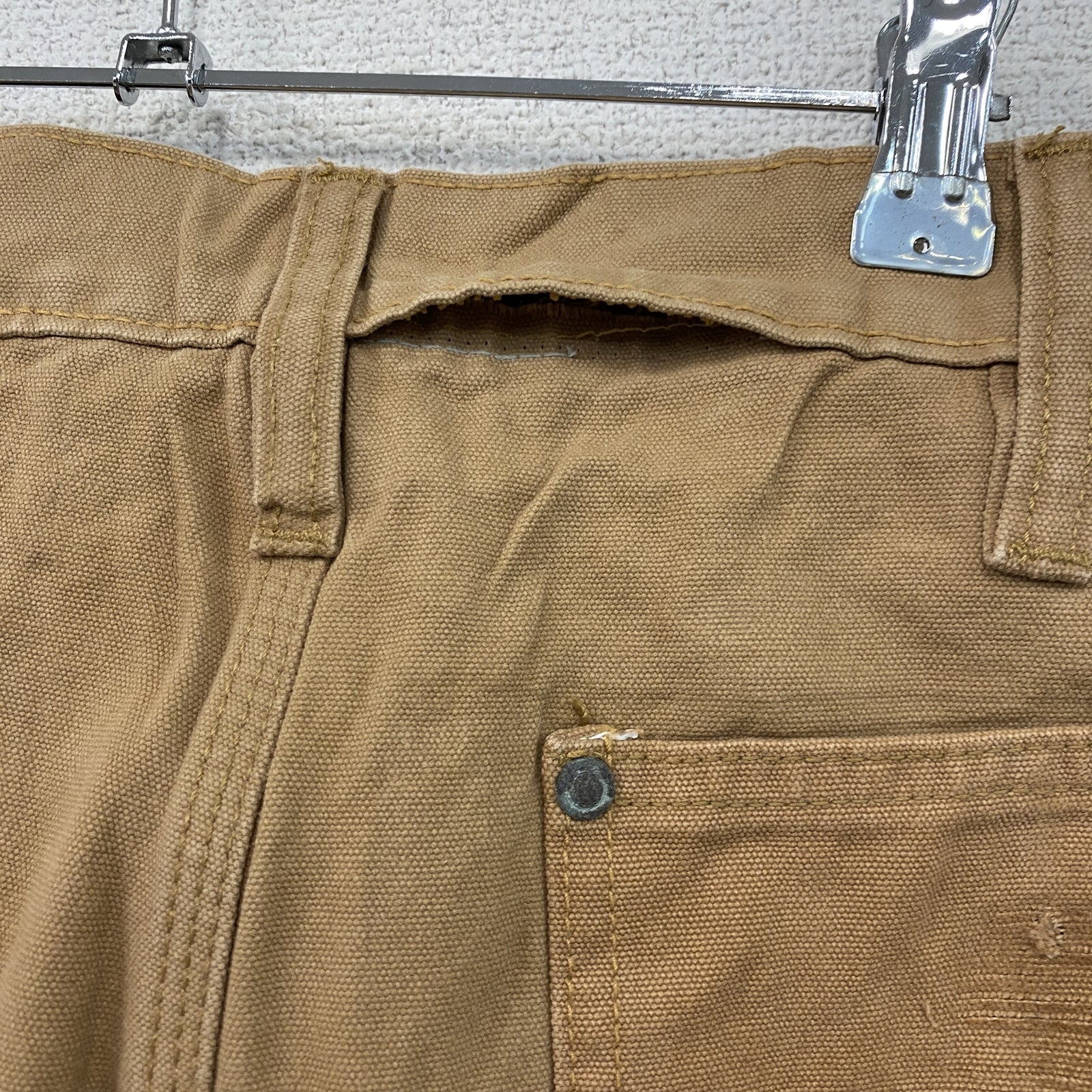 ノーブランド　ダブルニーペインターパンツ　ダックパンツ　ジップフライ　キャメル　古着