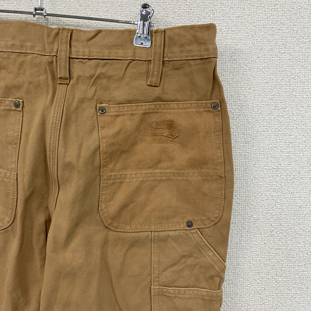 ノーブランド　ダブルニーペインターパンツ　ダックパンツ　ジップフライ　キャメル　古着