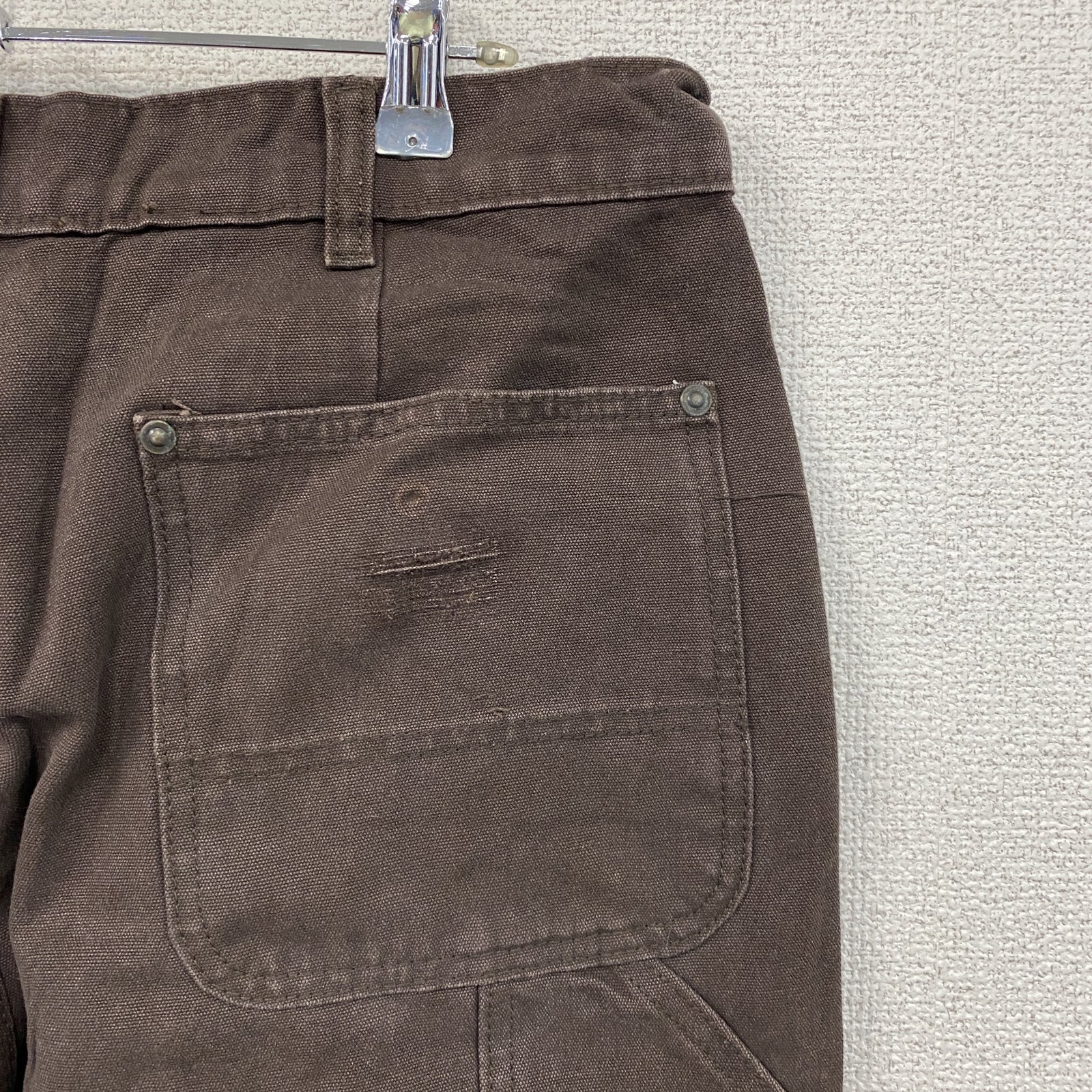 ノーブランド　ダブルニーペインターパンツ　ダックパンツ　ジップフライ　ブラウン　古着