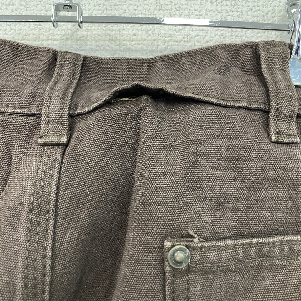 ノーブランド　ダブルニーペインターパンツ　ダックパンツ　ジップフライ　ブラウン　古着