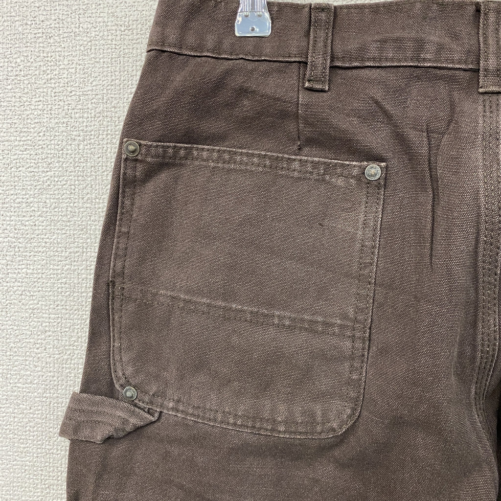 ノーブランド　ダブルニーペインターパンツ　ダックパンツ　ジップフライ　ブラウン　古着