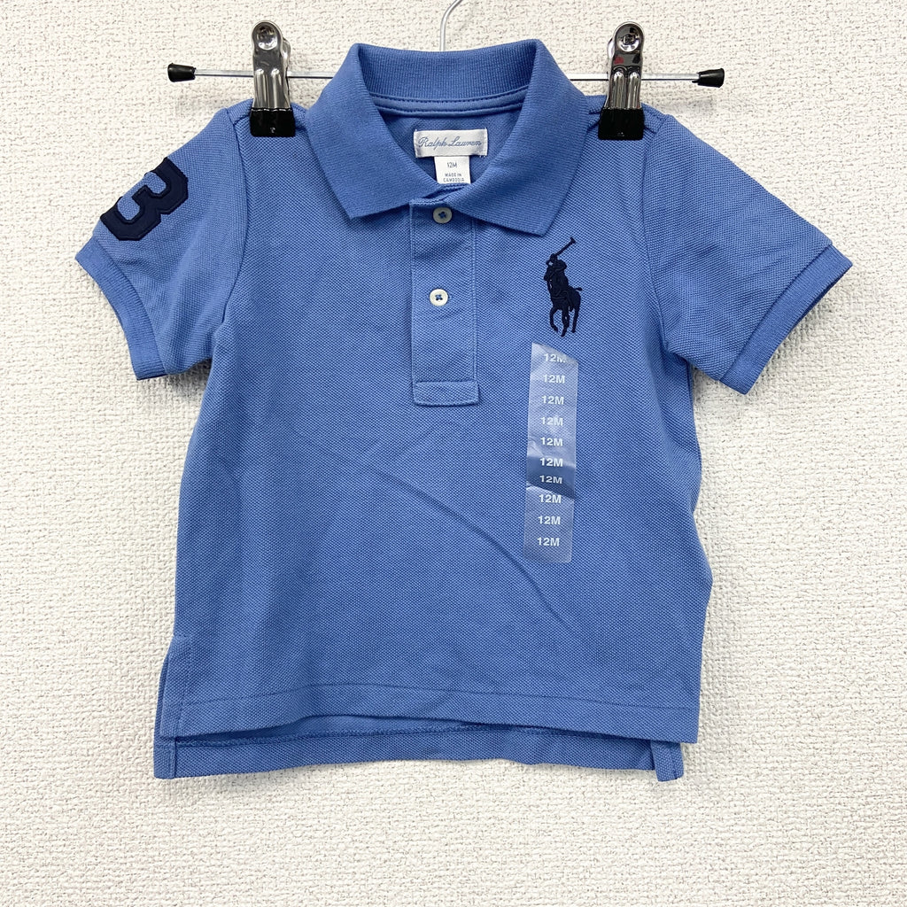 Ralph Lauren　ラルフローレン　半袖ポロシャツ　ビッグポニー　ロゴ刺　青　ブルー　12Mサイズ　古着