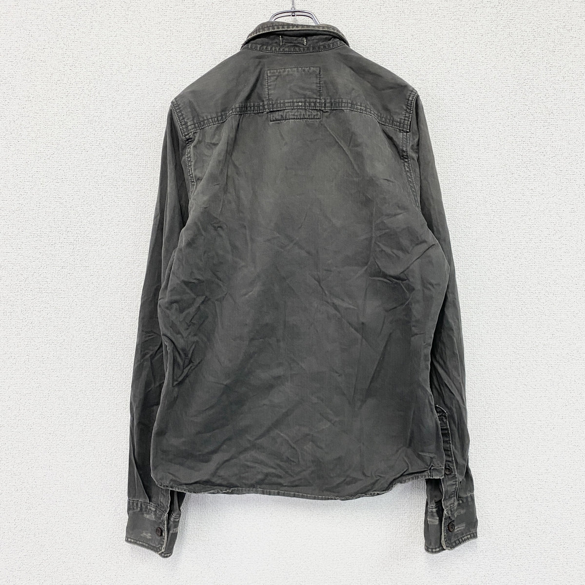 Abercrombie＆Fitch　アバクロンビー＆フィッチ　長袖ワークシャツ　ダブルポケット　ダメージ加工　グレー　Mサイズ　古着