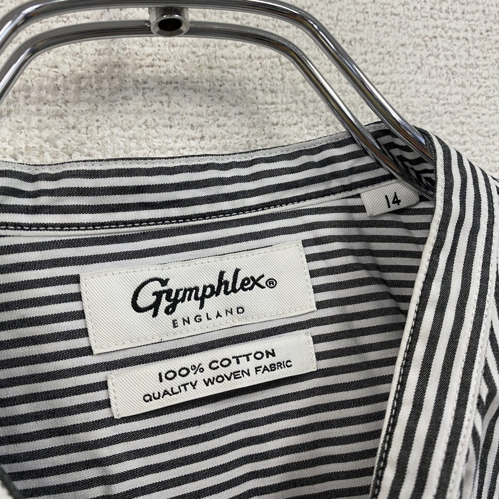 Gymphlex　ジムフレックス　長袖シャツワンピース　ストライプ　黒　ブラック　14サイズ　古着