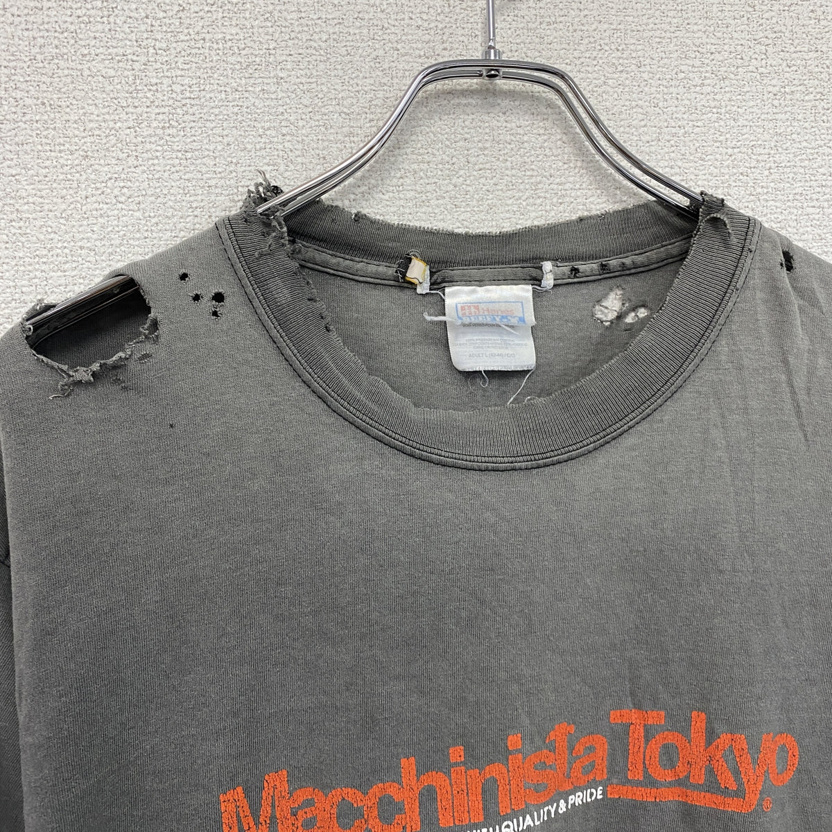 Hanes　ヘインズ　半袖プリントTシャツ　グレー　Lサイズ　古着