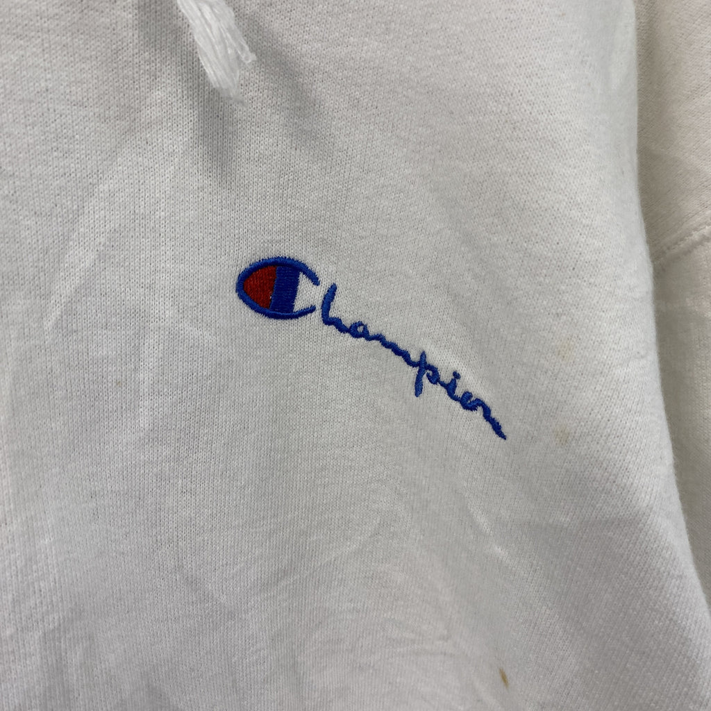 Champion　チャンピオン　スウェットパーカー/フーディー　刺繍ロゴ　白　ホワイト　Lサイズ　古着