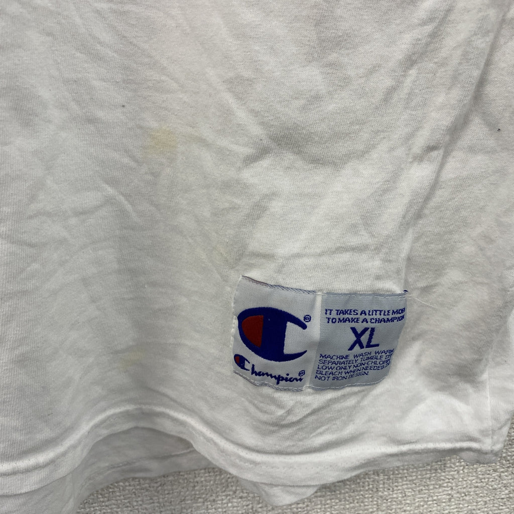 champion　チャンピオン　七分丈プリントTシャツ　ラグラン　黒　ブラック　白　ホワイト　XLサイズ　古着
