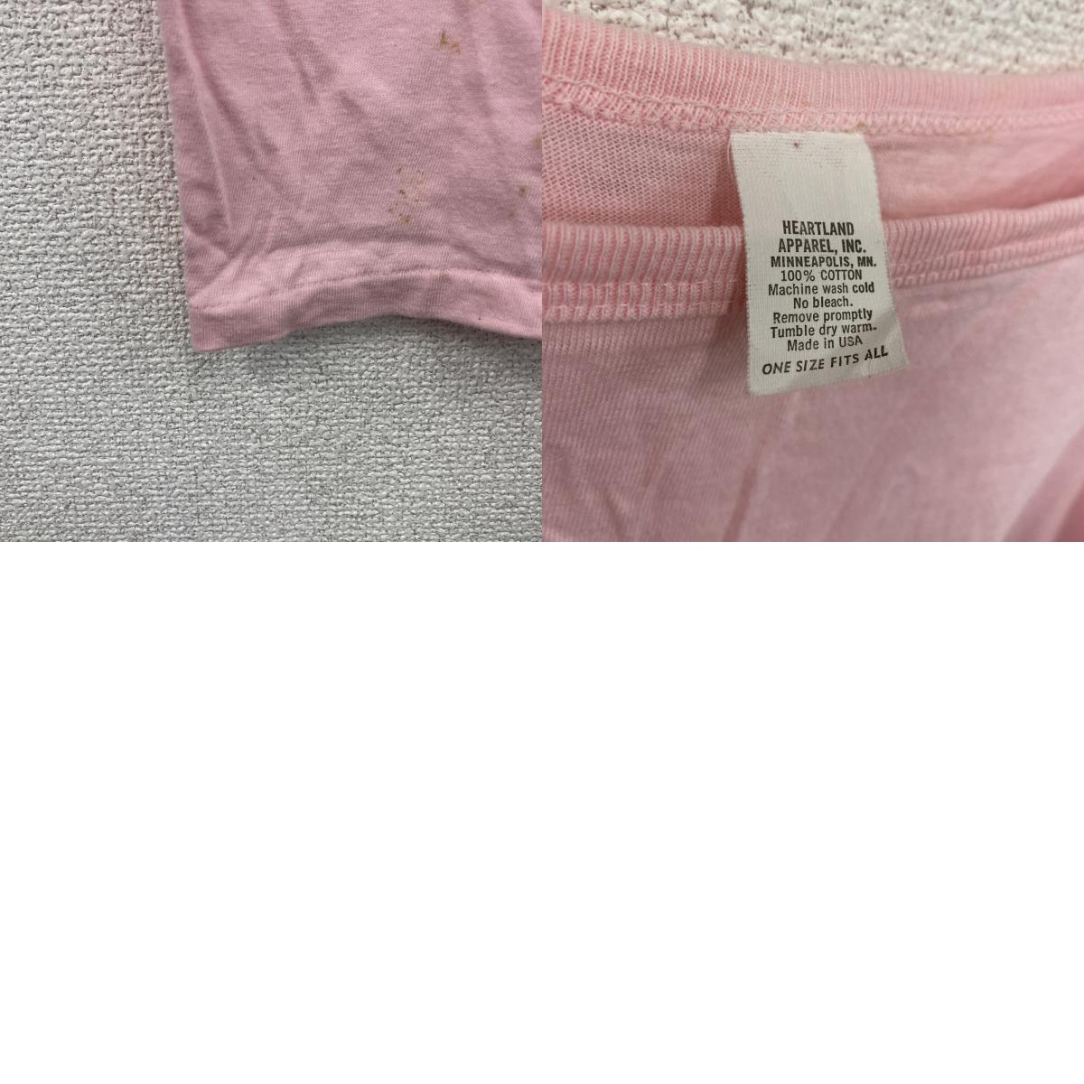 HEARTLAND　ハートランド　半袖プリントTシャツ　シングルステッチ　ヴィンテージ　ピンク　ONEサイズ　古着
