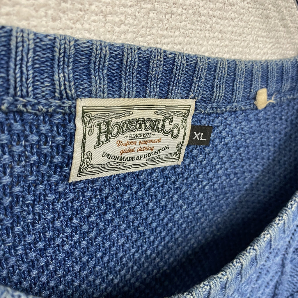 HOUSTON　ヒューストン　コットンニットセーター　青　ブルー　XLサイズ　古着