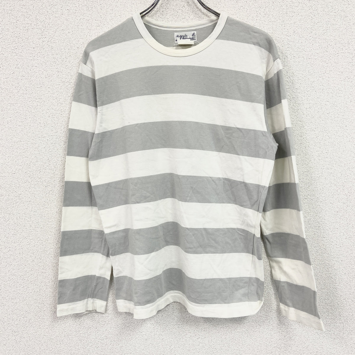agnes b.HOMME　アニエスベーオム　長袖Tシャツ/ロンT　バイカラー　ボーダー柄　白　ホワイト　灰色　グレー　2サイズ　古着