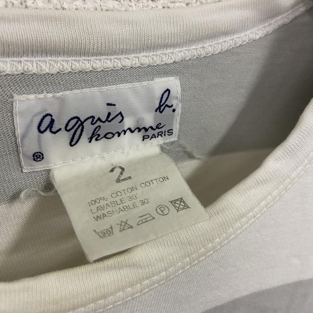 agnes b.HOMME　アニエスベーオム　長袖Tシャツ/ロンT　バイカラー　ボーダー柄　白　ホワイト　灰色　グレー　2サイズ　古着