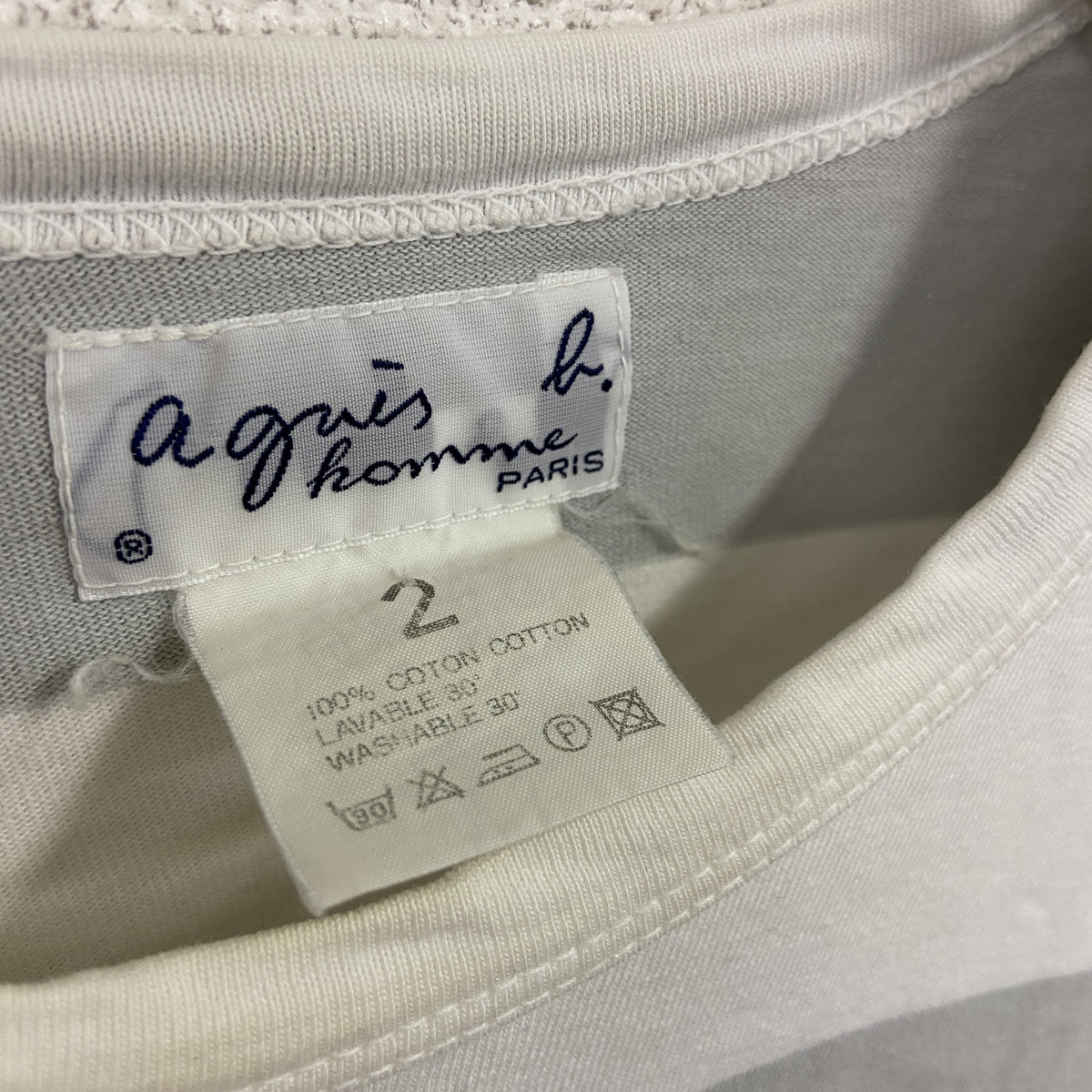 agnes b.HOMME　アニエスベーオム　長袖Tシャツ/ロンT　バイカラー　ボーダー柄　白　ホワイト　灰色　グレー　2サイズ　古着