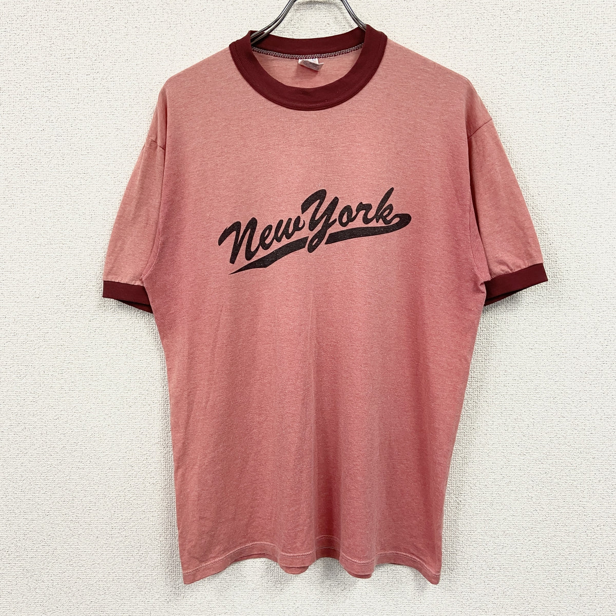 SOFFE SHIRTS　半袖リンガープリントTシャツ　リンガーT　両面プリント　赤　レッド　Lサイズ　古着