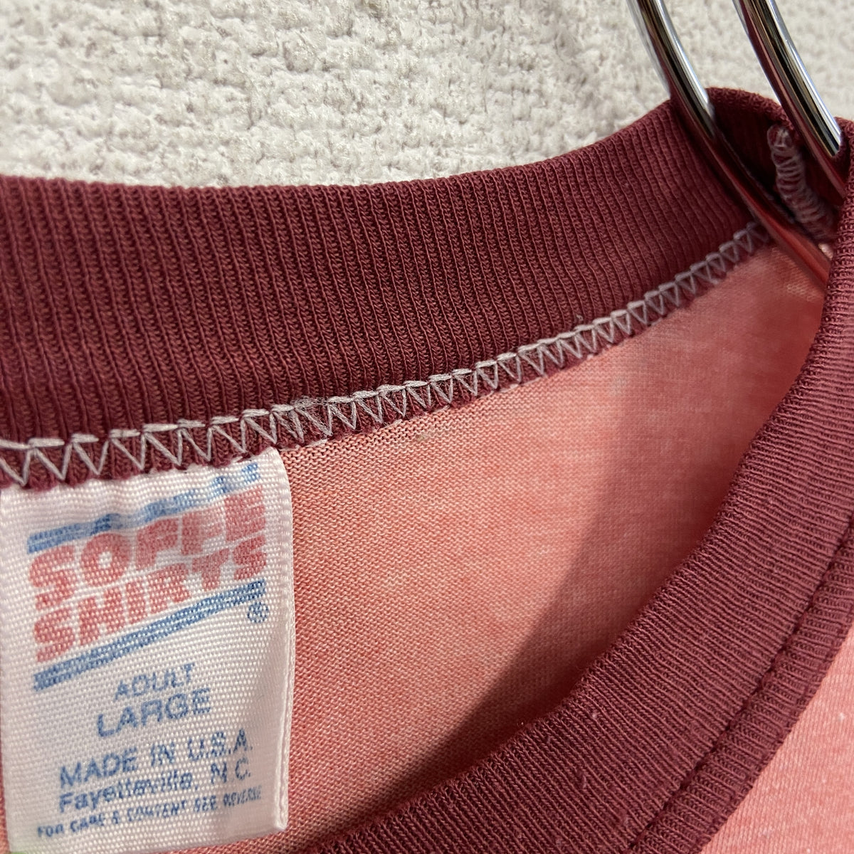 SOFFE SHIRTS　半袖リンガープリントTシャツ　リンガーT　両面プリント　赤　レッド　Lサイズ　古着