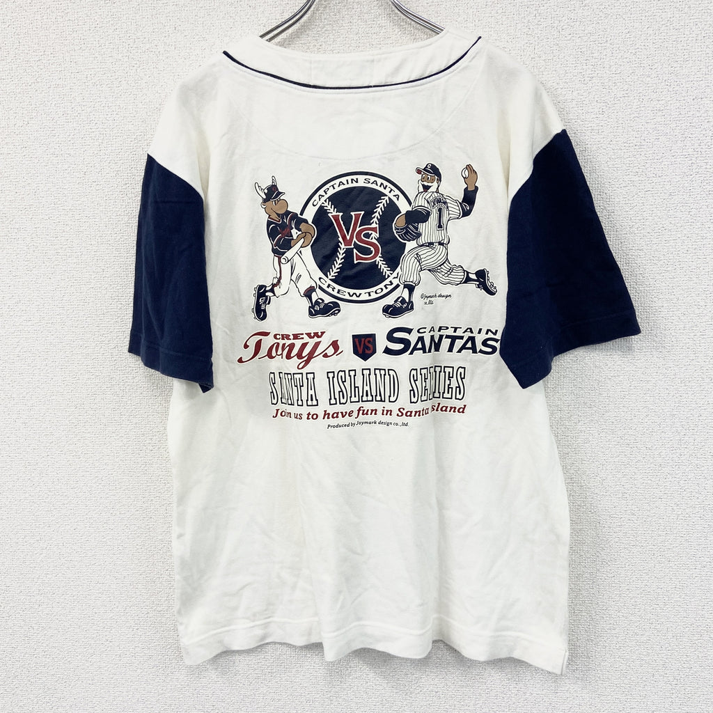 Captain Santa　キャプテンサンタ　半袖プリントTシャツ　ヘンリーネック　白　ホワイト　Lサイズ　古着