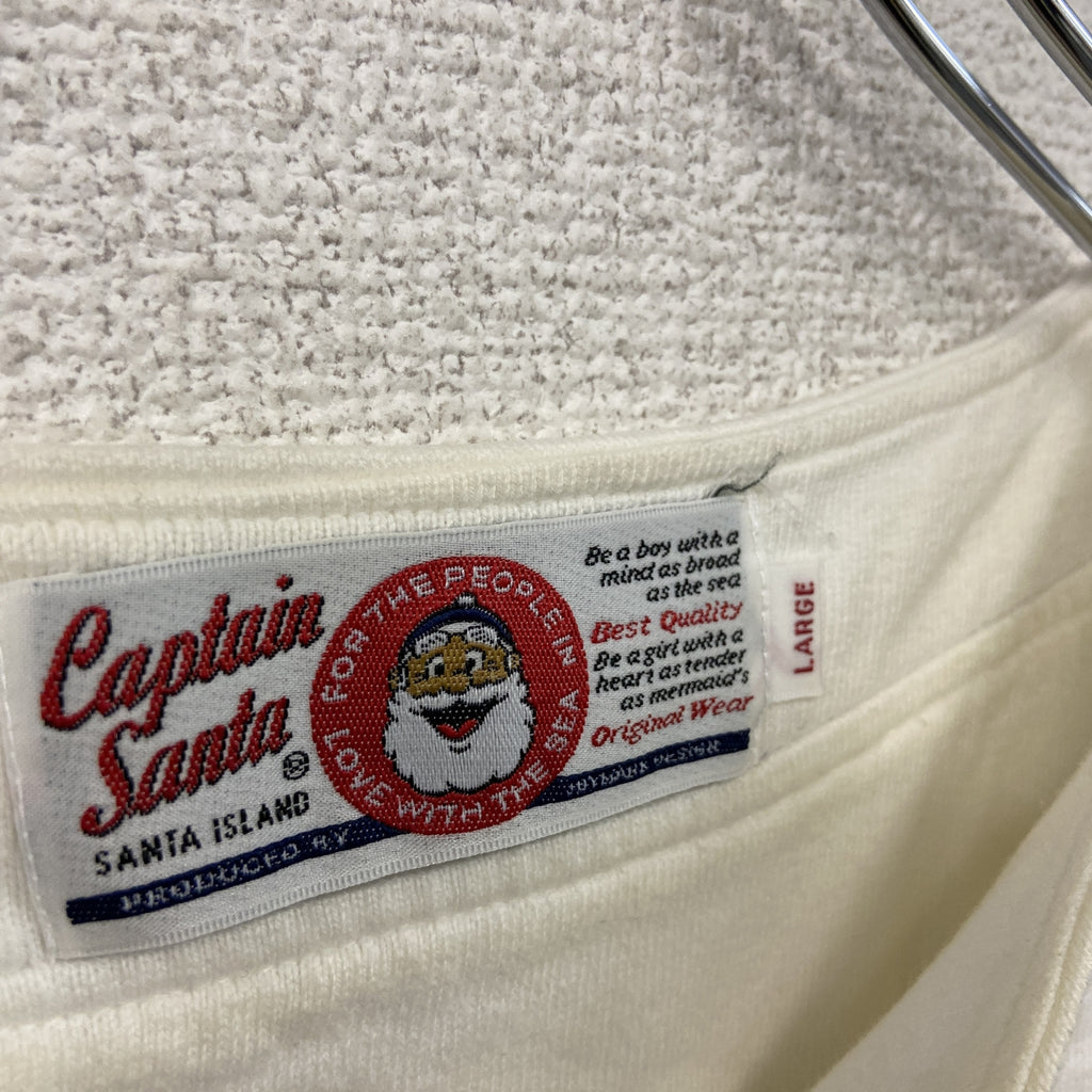 Captain Santa　キャプテンサンタ　半袖プリントTシャツ　ヘンリーネック　白　ホワイト　Lサイズ　古着