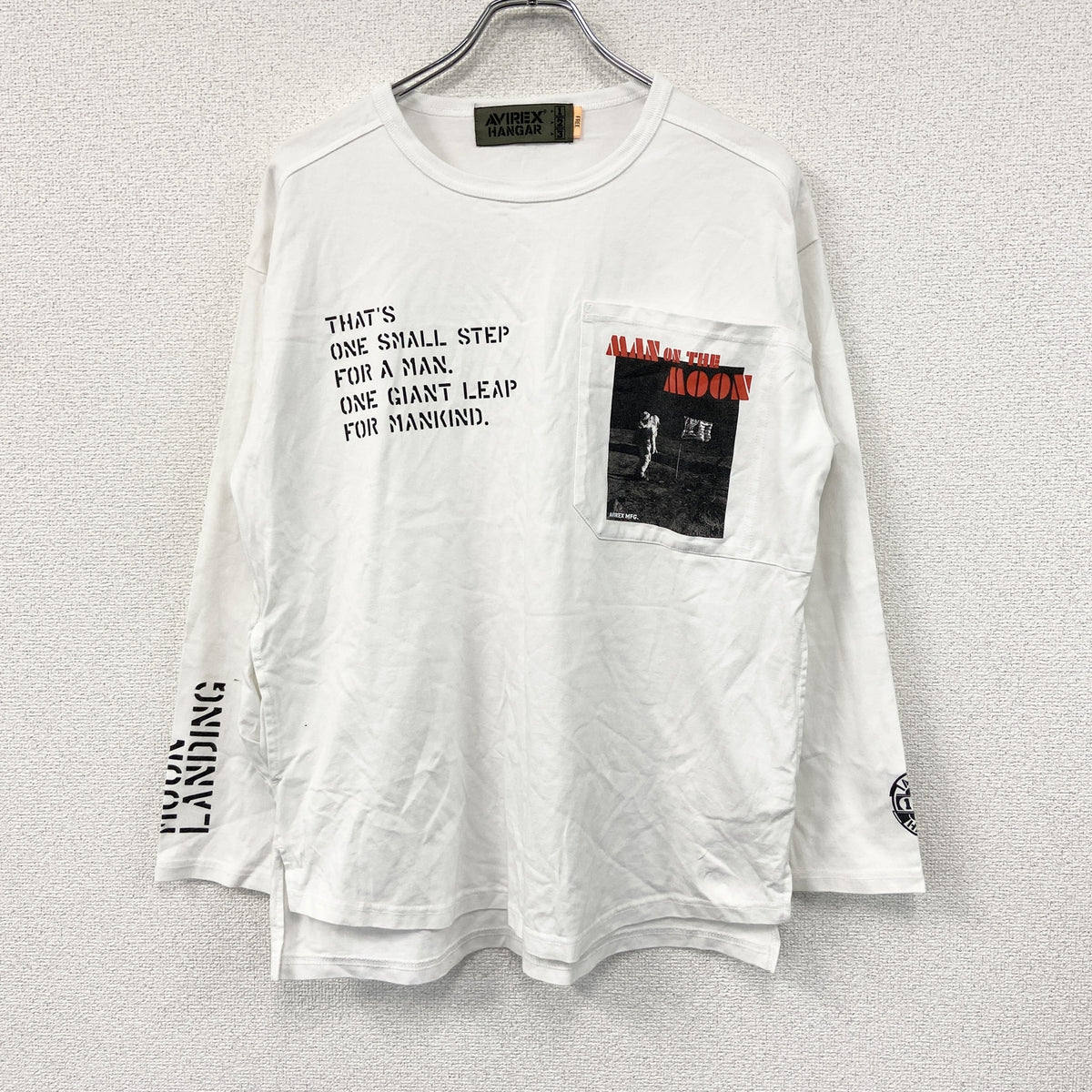 AVIREX　アヴィレックス　長袖プリントTシャツ/ロンT　白　ホワイト　FREEサイズ　古着