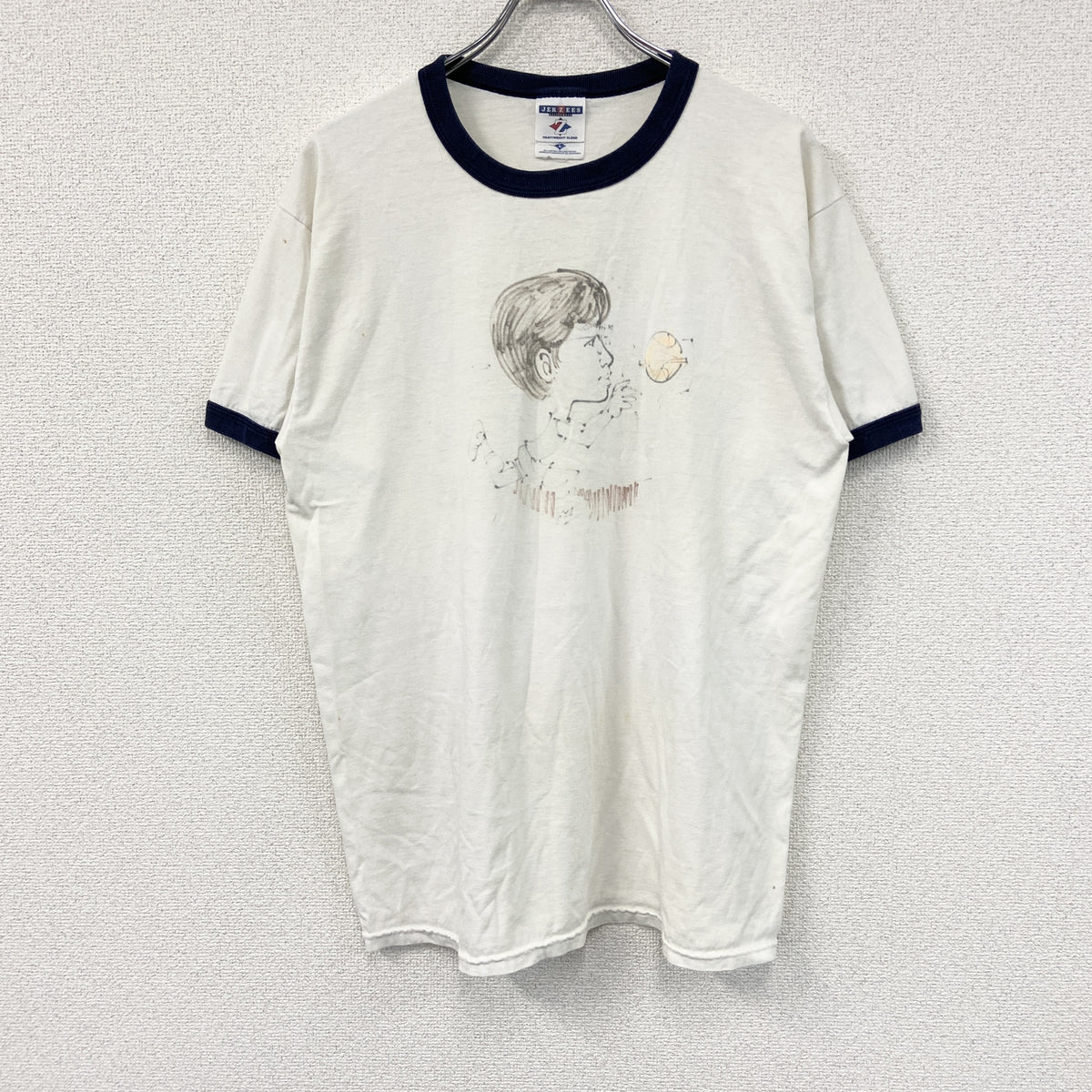 JERZEES　ジャージーズ　半袖リンガープリントTシャツ　リンガーT　両面プリント　白　ホワイト　Lサイズ　古着