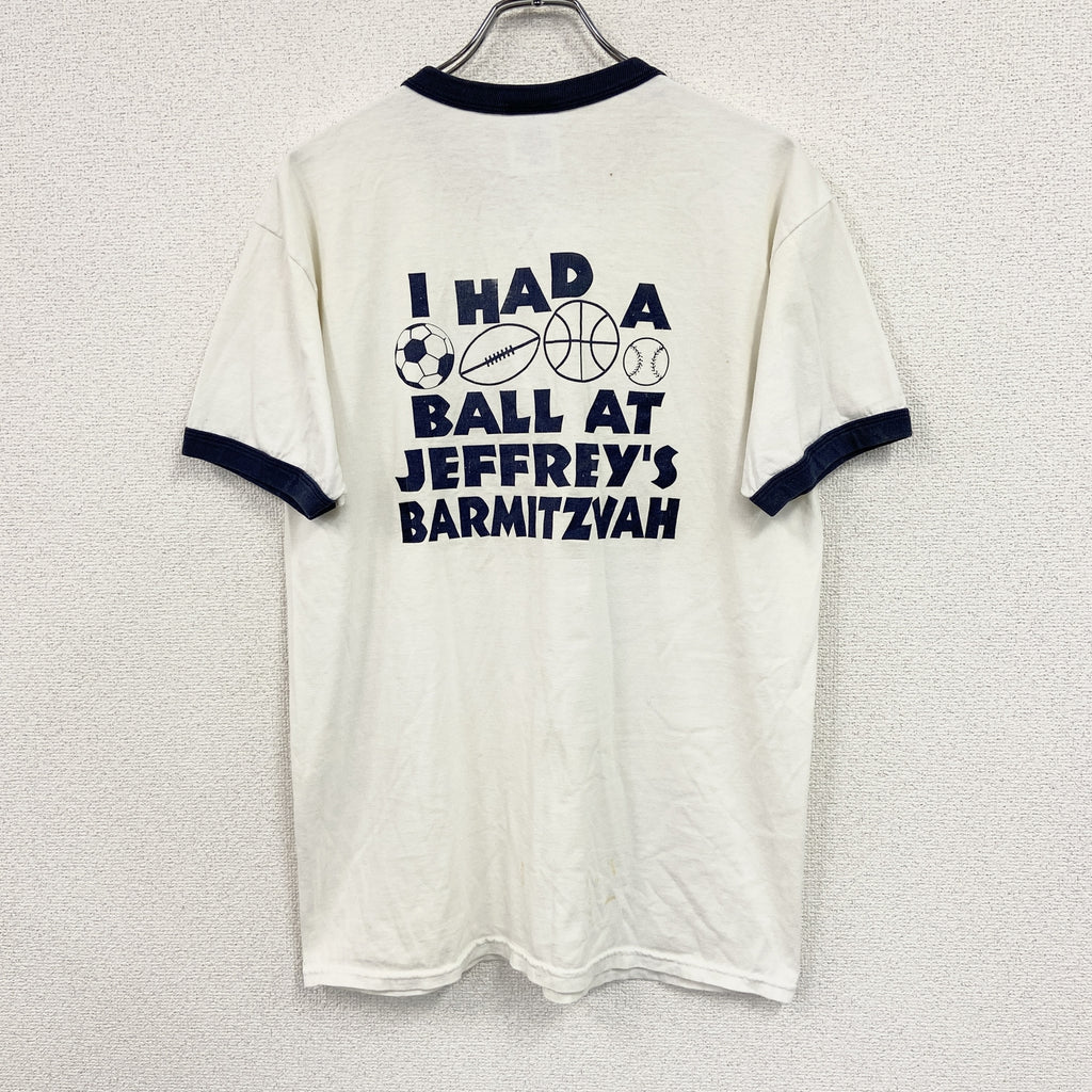 JERZEES　ジャージーズ　半袖リンガープリントTシャツ　リンガーT　両面プリント　白　ホワイト　Lサイズ　古着