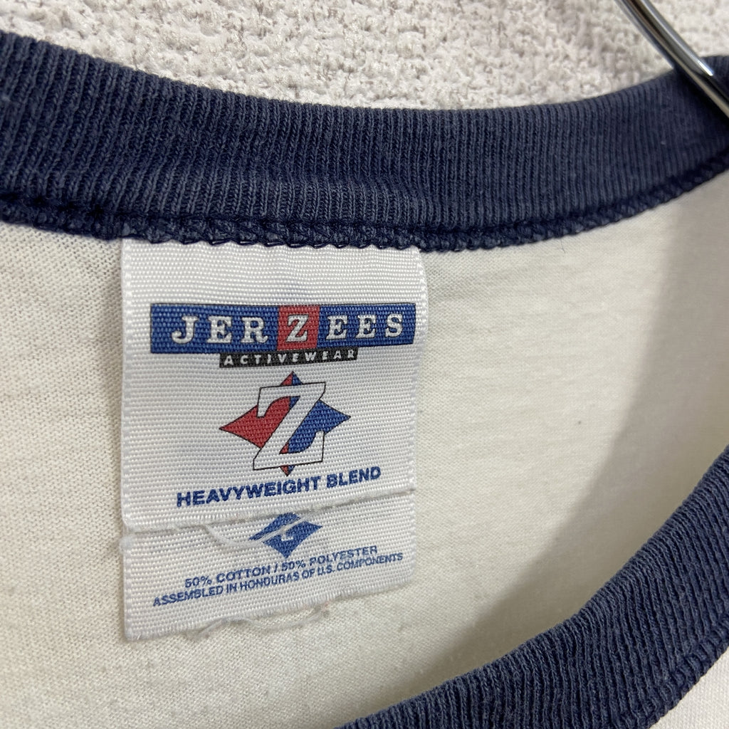 JERZEES　ジャージーズ　半袖リンガープリントTシャツ　リンガーT　両面プリント　白　ホワイト　Lサイズ　古着