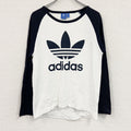 adidas　アディダス　長袖ロゴプリントTシャツ/ロンT　ラグランスリーブ　バイカラー　白　ホワイト　黒　ブラック　Lサイズ　古着