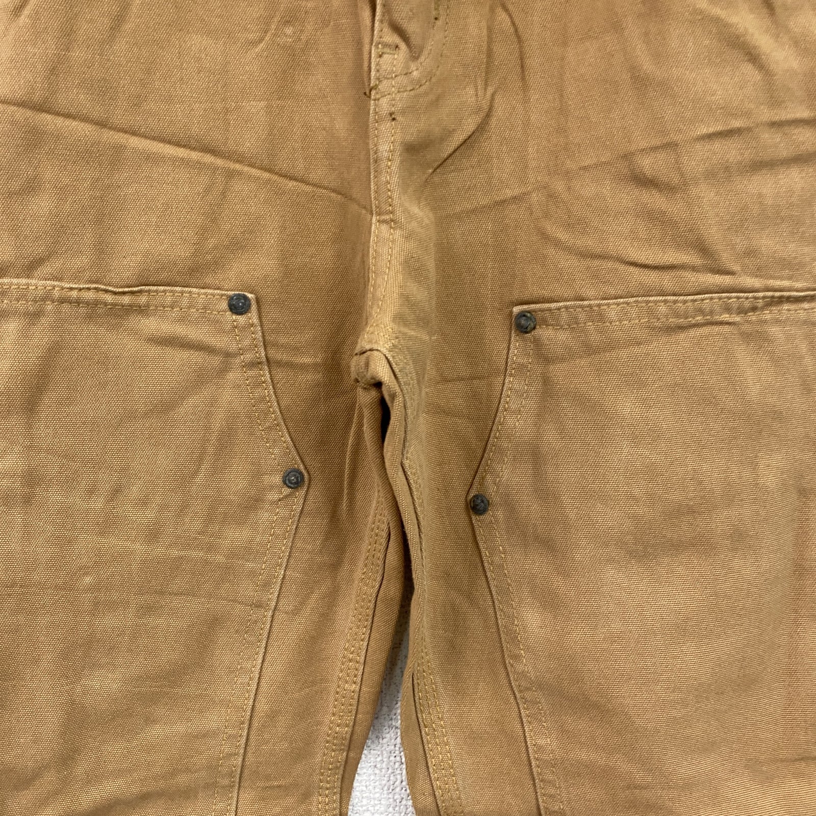 ノーブランド　ダブルニーペインターパンツ　ダックパンツ　ジップフライ　キャメル　古着