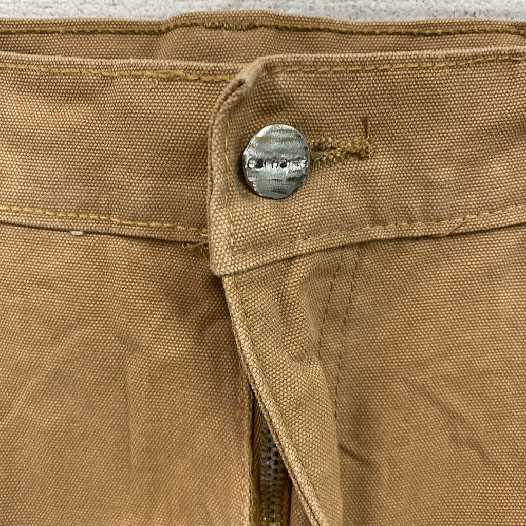 ノーブランド　ダブルニーペインターパンツ　ダックパンツ　ジップフライ　キャメル　古着
