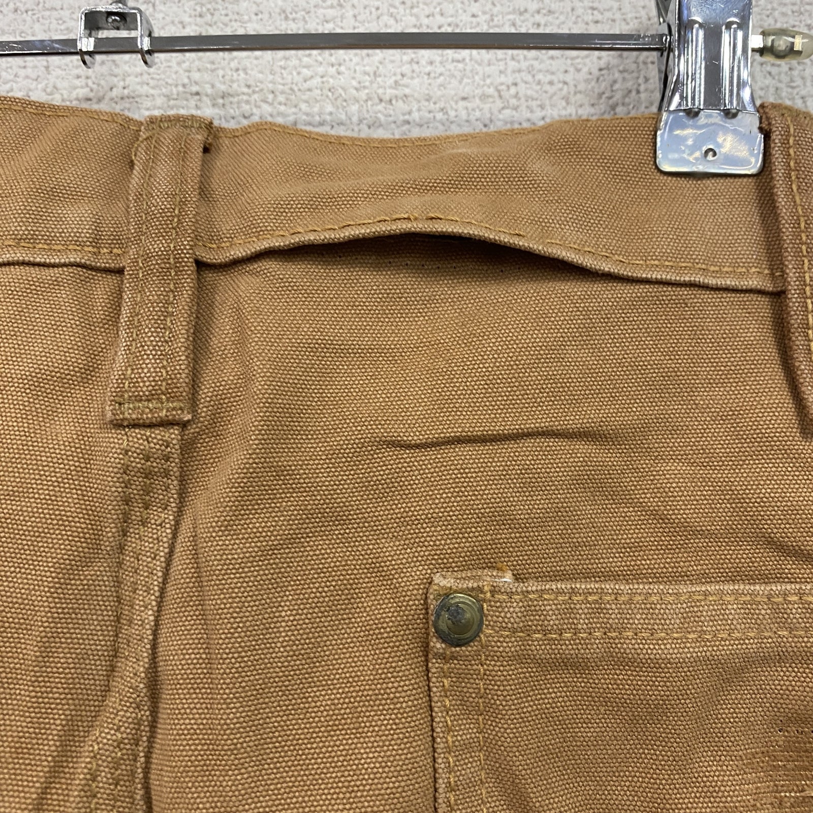 ノーブランド　ダブルニーペインターパンツ　ダックパンツ　ジップフライ　キャメル　古着