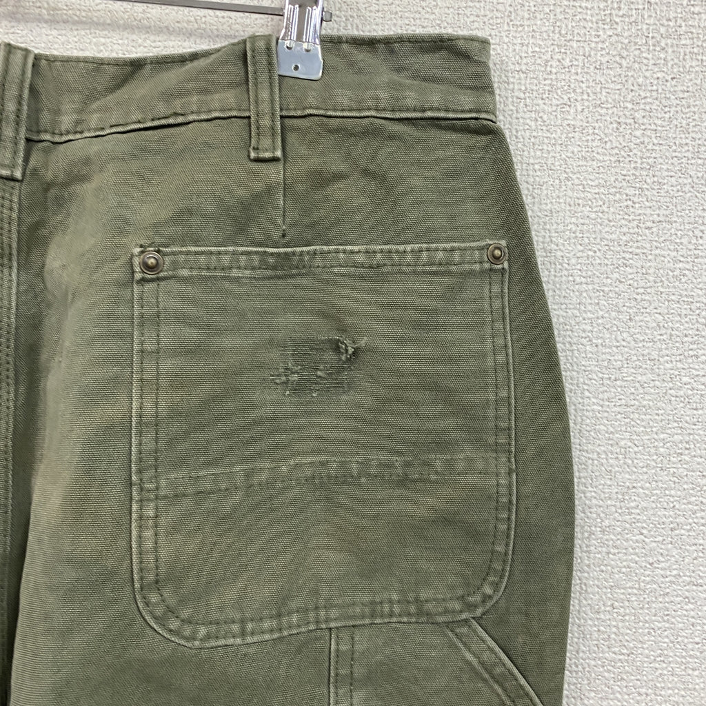 ノーブランド　ダブルニーペインターパンツ　ダックパンツ　ジップフライ　カーキ　古着