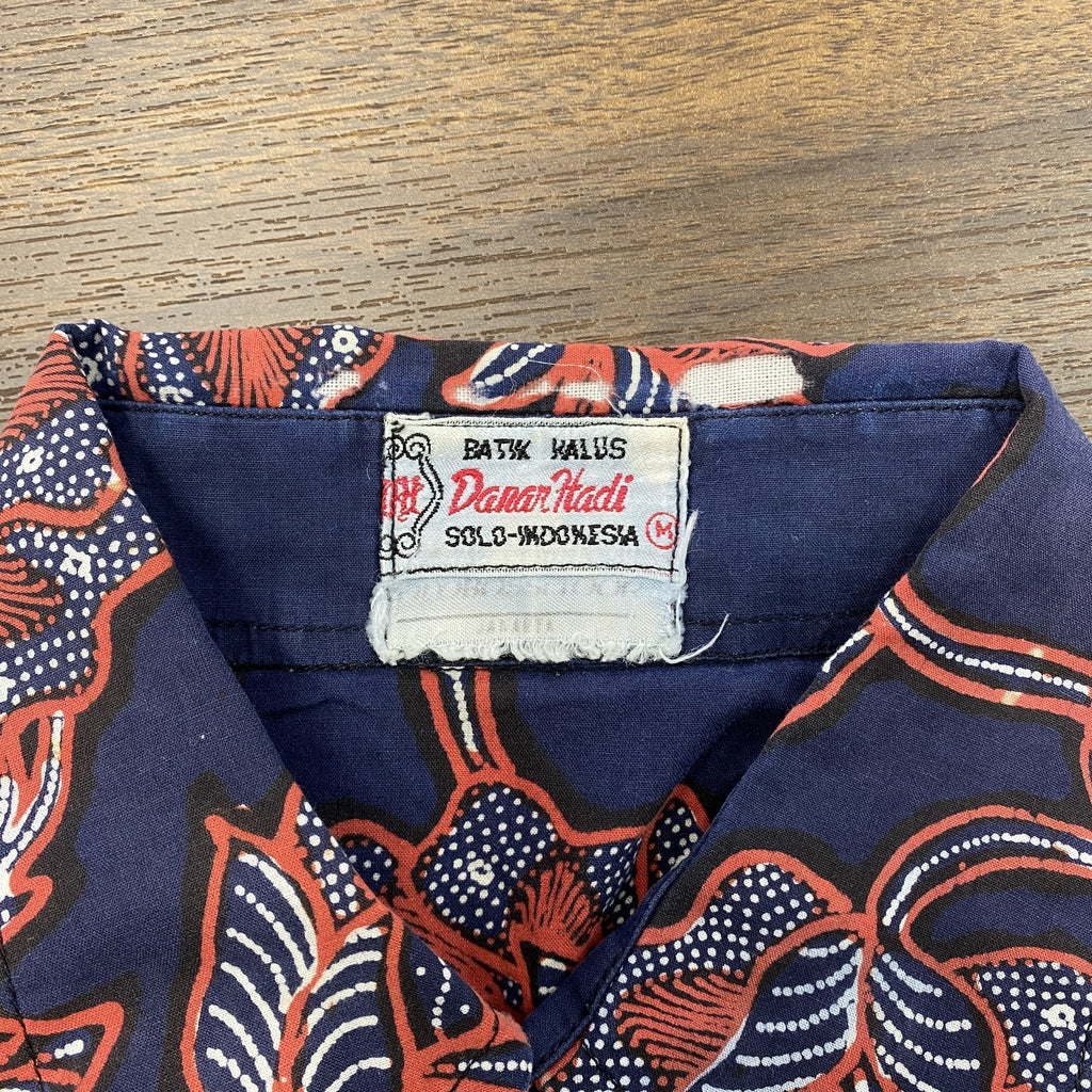 Danar Hadi　ダナルハディ　長袖プリント総柄シャツ　バティックシャツ　ネイビー　紺　Mサイズ　古着