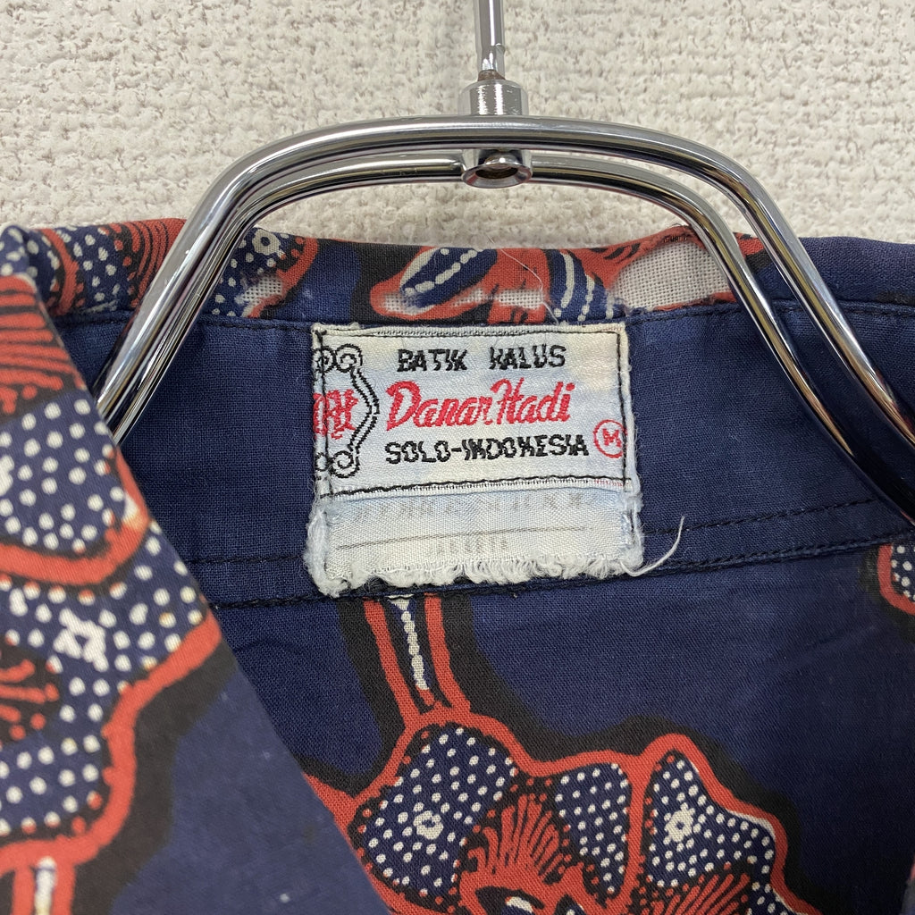 Danar Hadi　ダナルハディ　長袖プリント総柄シャツ　バティックシャツ　ネイビー　紺　Mサイズ　古着