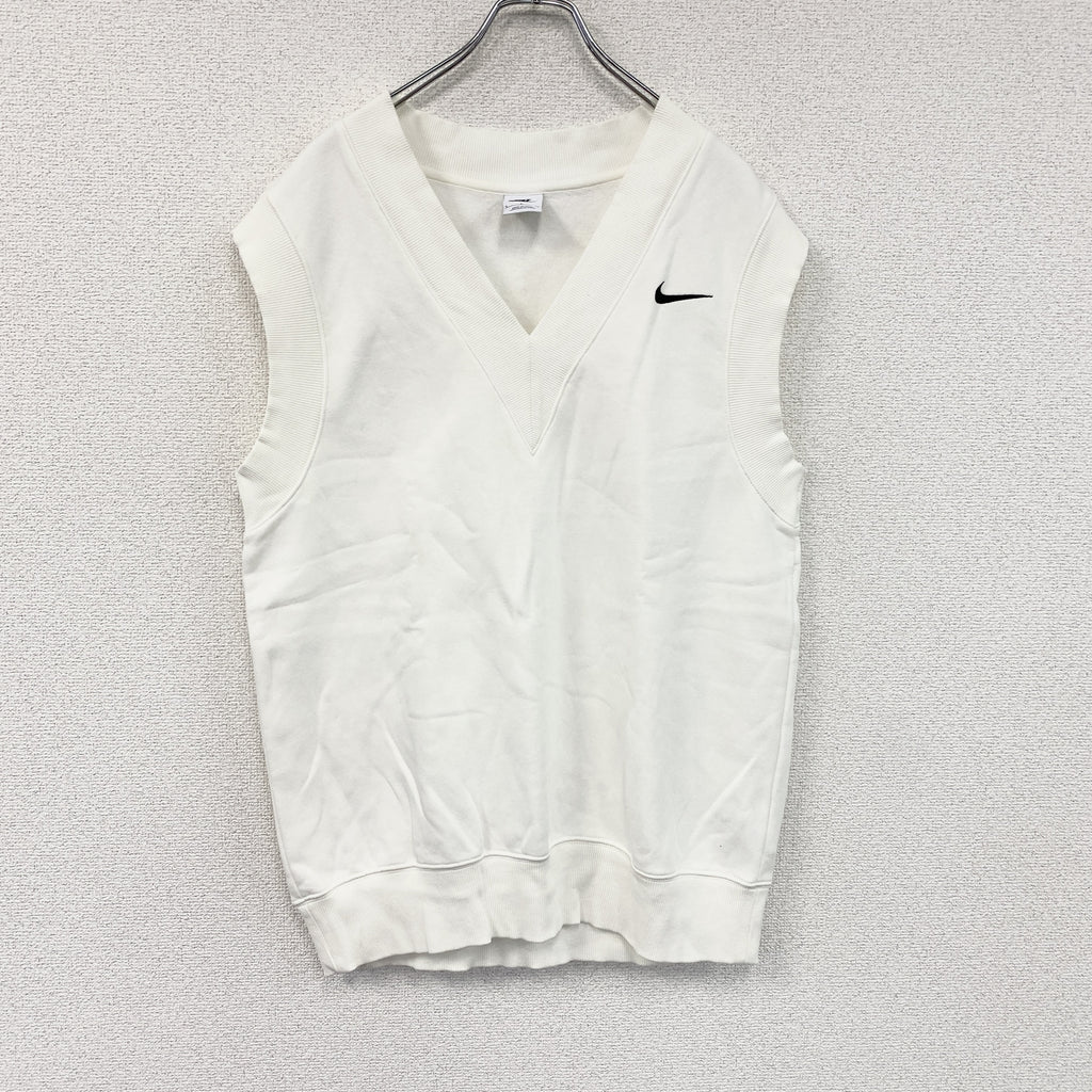 NIKE　ナイキ　コットンニットベスト　刺ロゴ　白　ホワイト　Sサイズ　古着