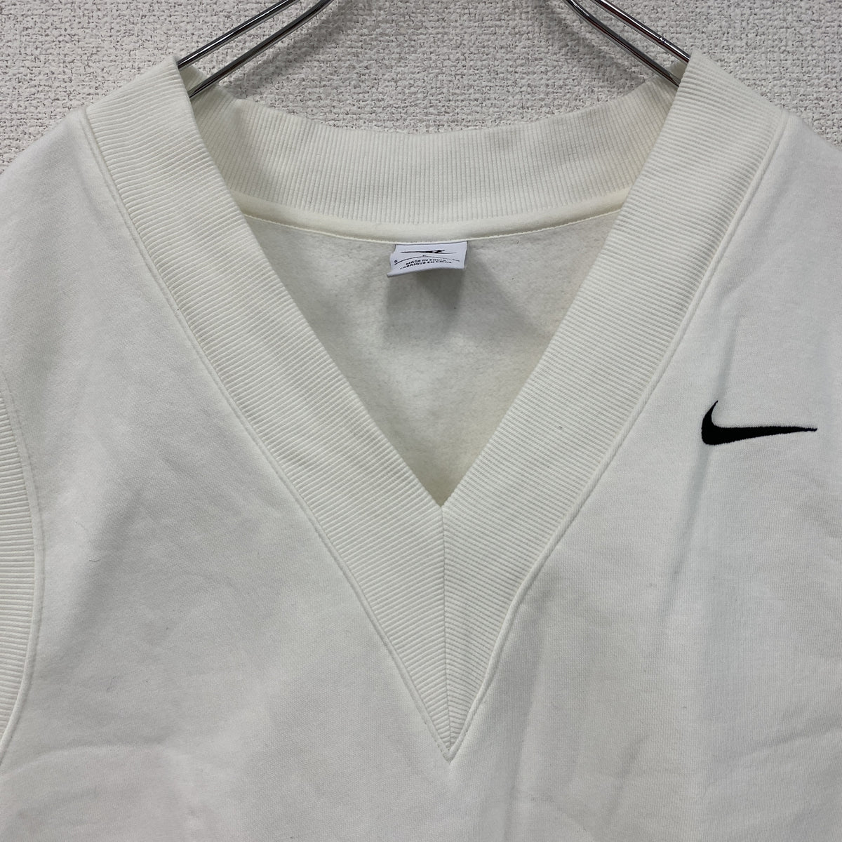 NIKE　ナイキ　コットンニットベスト　刺ロゴ　白　ホワイト　Sサイズ　古着