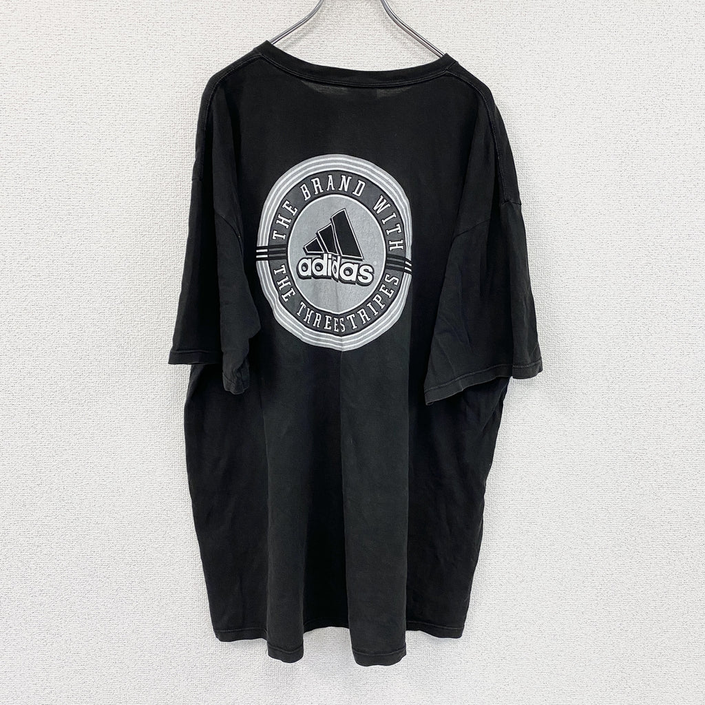 adidas　アディダス　半袖プリントTシャツ　黒　ブラック　XLサイズ　古着