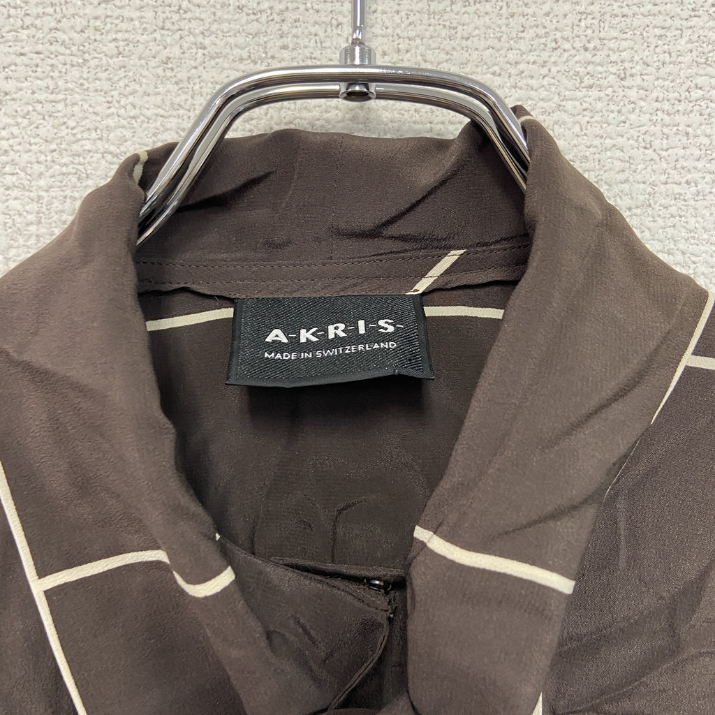 AKRIS　アクリス　ボウタイブラウス/長袖シャツ　ウィンドウペン　茶色　ブラウン　古着