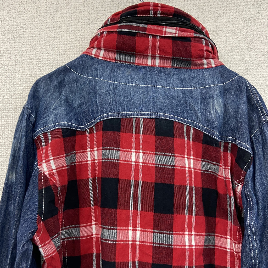 Semantic Design　セマンティックデザイン　長袖シャツ　デニムギミックシャツ　チェック柄　赤　レッド　インディゴ　Lサイズ　古着
