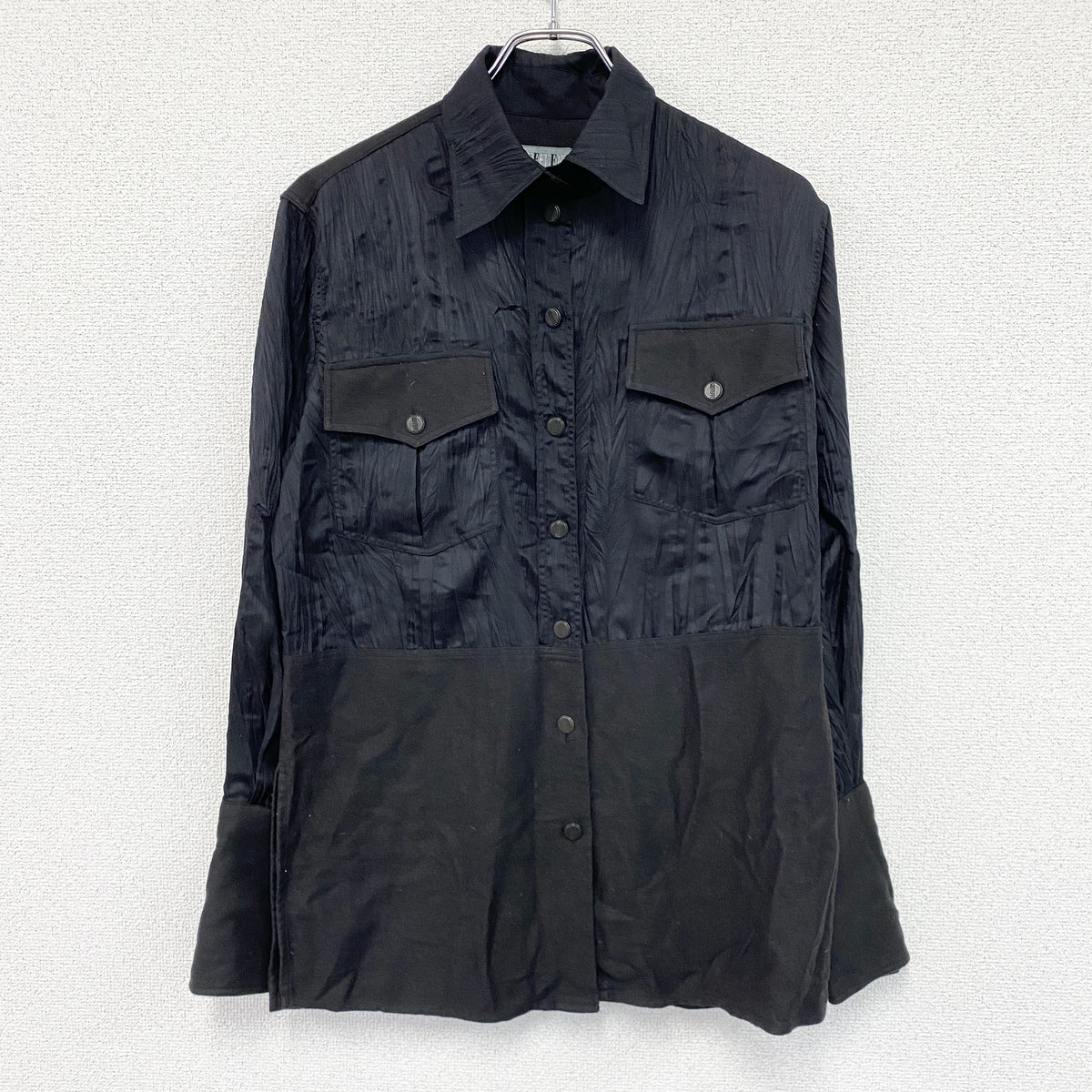 Gianfranco Ferre　ジャンフランコフェレ　長袖シャツ　切替　黒　ブラック　XSサイズ　古着