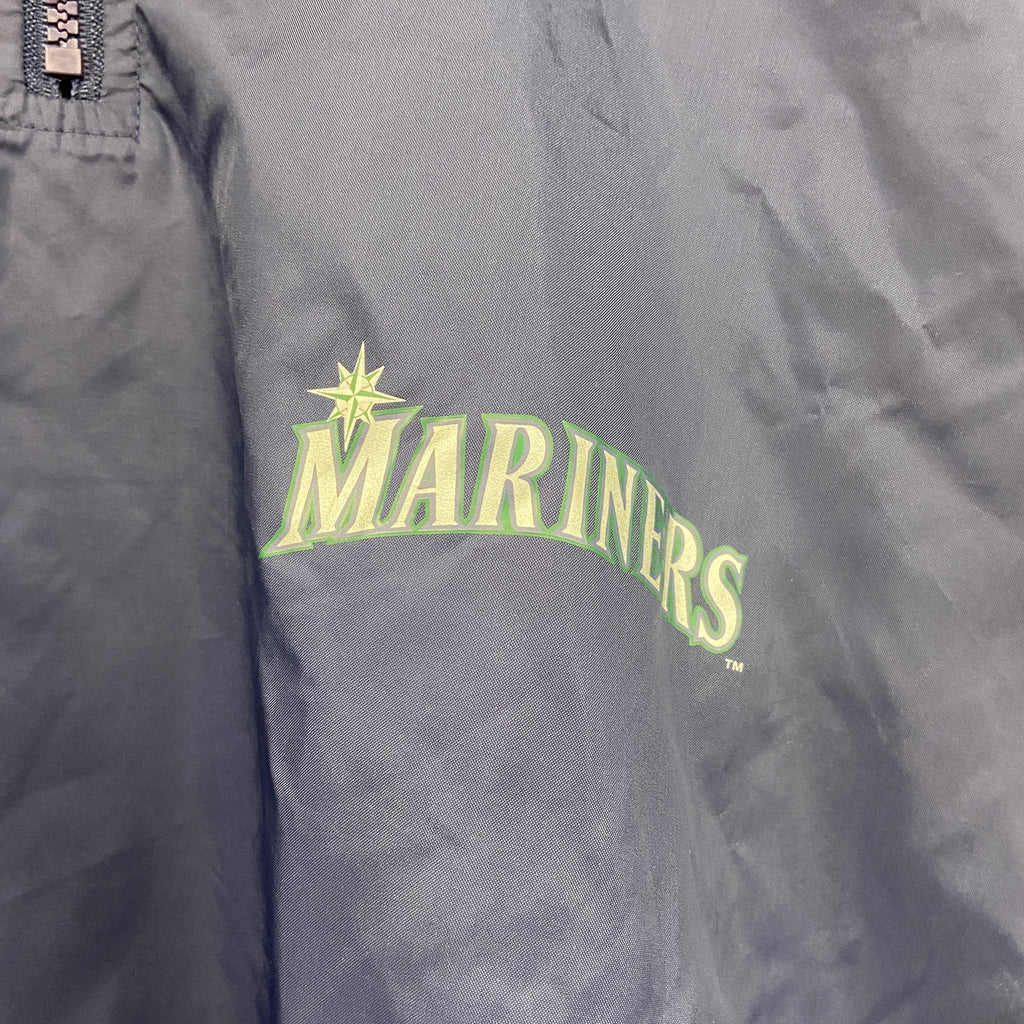 MLB　シアトルマリナーズ　ハーフジップナイロンジャケット　紺　ネイビー　Fサイズ　古着