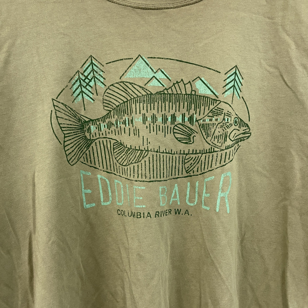 Eddie Bauer　エディーバウアー　半袖プリントTシャツ　カーキ　Mサイズ　古着
