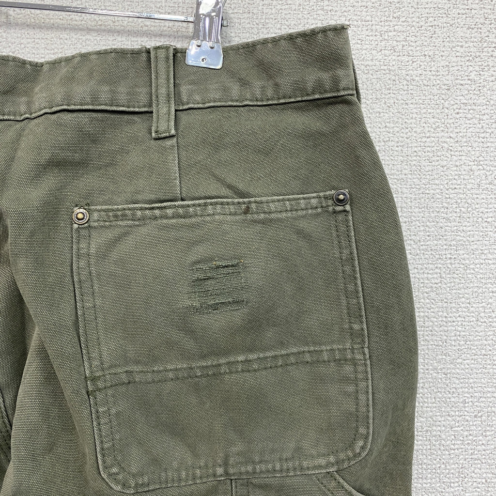 ノーブランド　ダブルニーペインターパンツ　ダックパンツ　ジップフライ　カーキ　古着