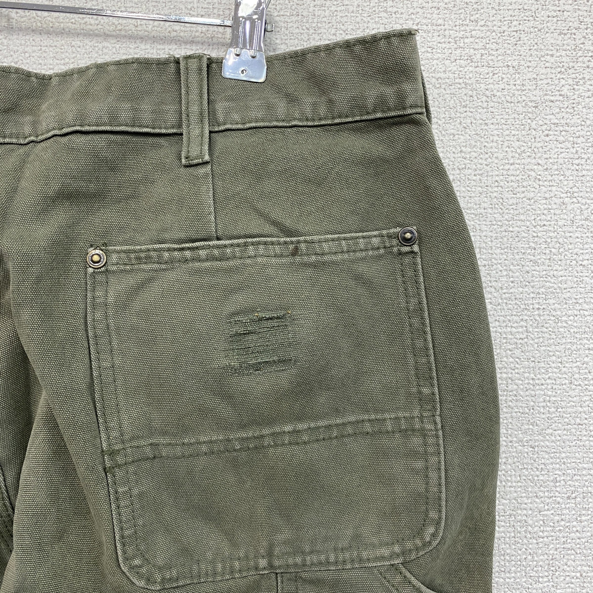 ノーブランド　ダブルニーペインターパンツ　ダックパンツ　ジップフライ　カーキ　古着