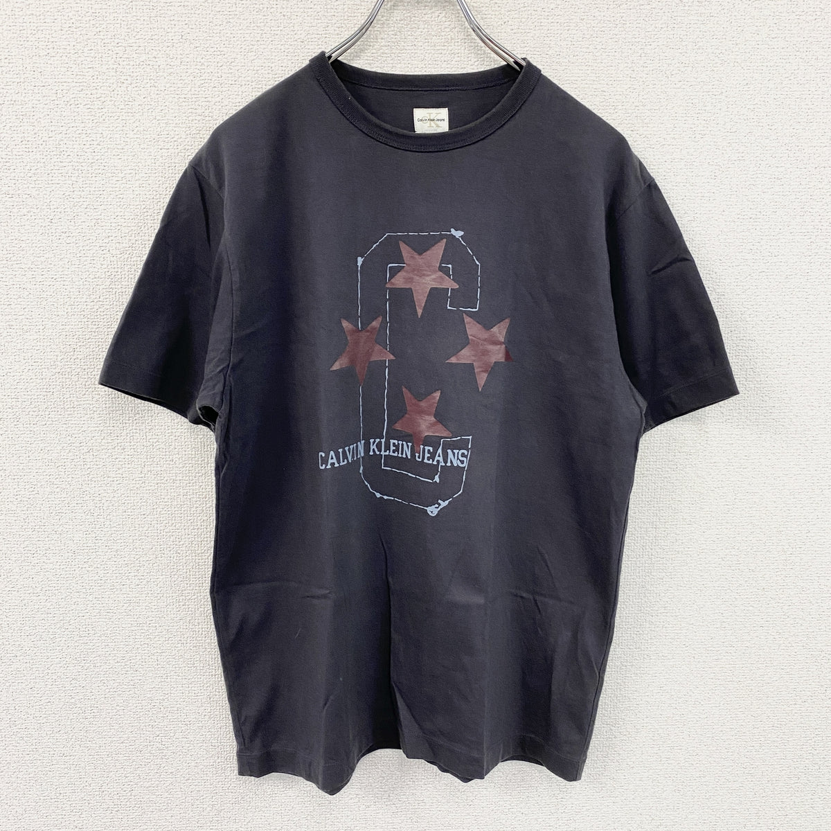 Calvin Klein Jeans　カルバンクライン　半袖プリントTシャツ　グレー　Lサイズ　古着