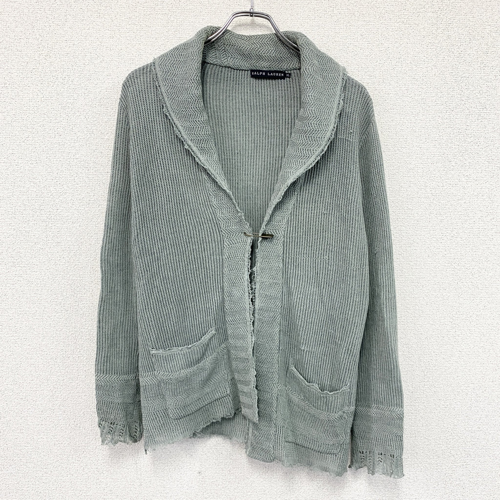 RALPH LAUREN　ラルフローレン　ニットカーディガン　ブルーグレー　XLサイズ　古着