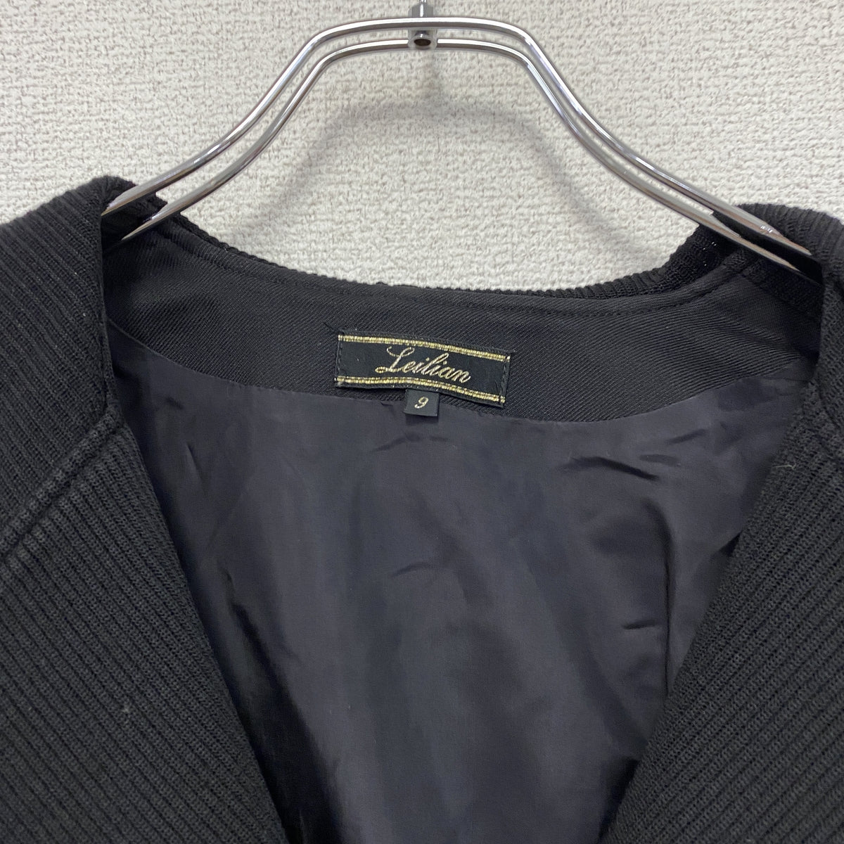 Leilian　レリアン　フード付きブルゾン　チェック柄　オレンジ　黒　ブラック　9サイズ　古着