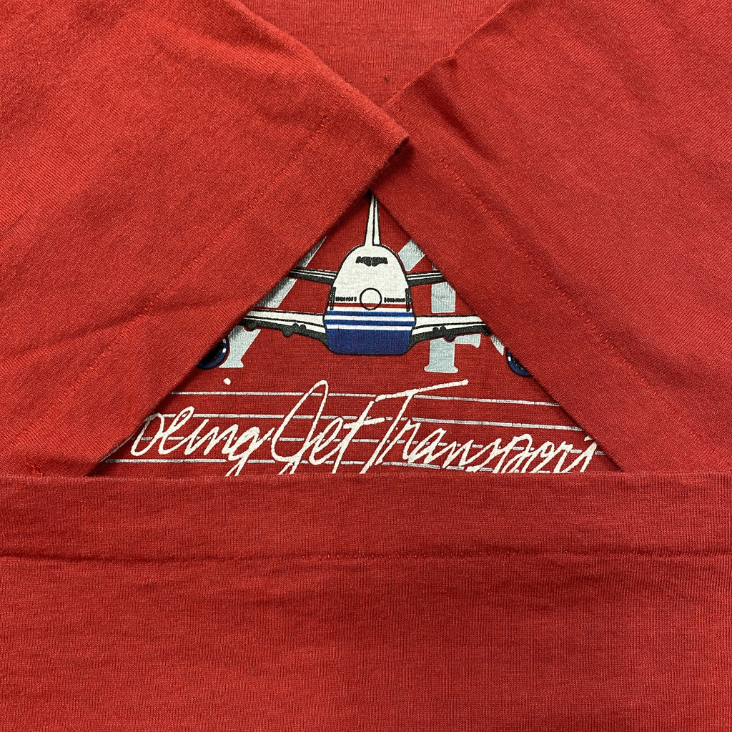 90s　Boeing Jet Transport　ボーイング747-400　半袖プリントTシャツ　USA製　シングルステッチ　ヴィンテージ　赤　レッド　Lサイズ　古着