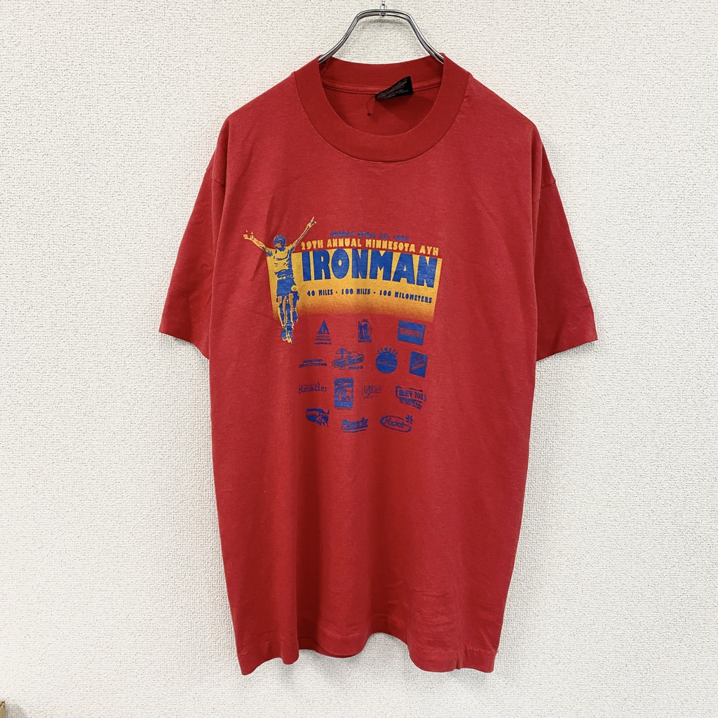 90s　IRONMAN　TRIATHLON　アイアンマン　トライアスロン　半袖プリントTシャツ　USA製　シングルステッチ　ヴィンテージ　赤　レッド　Lサイズ　古着